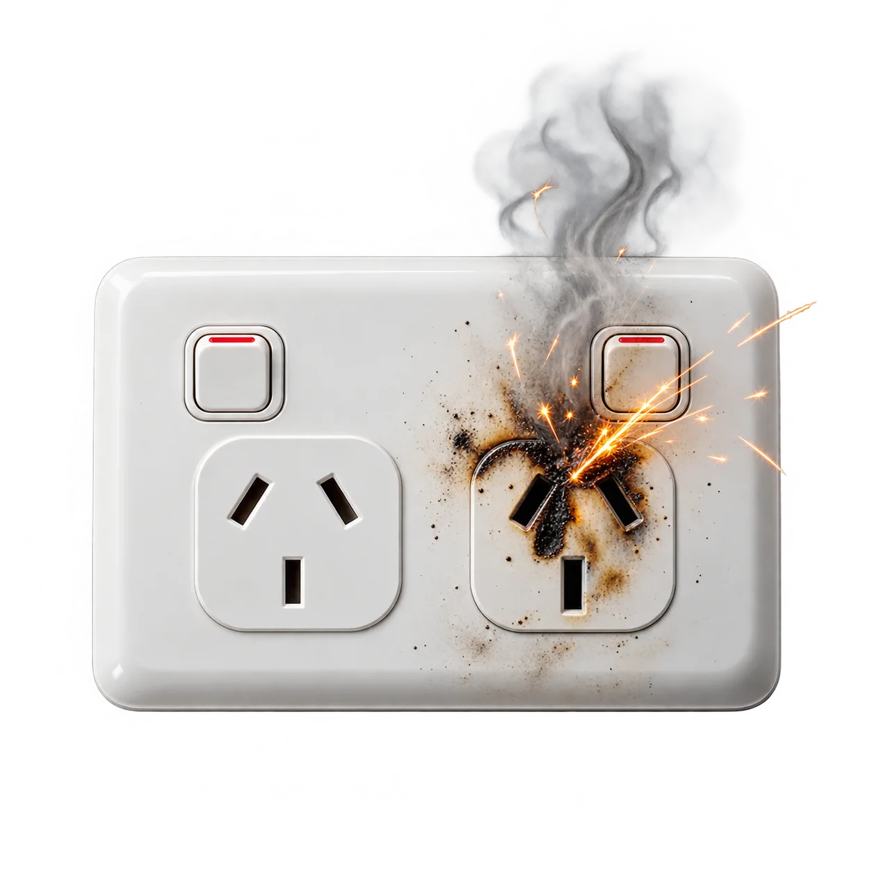 Power point sparking and scorched around one socket