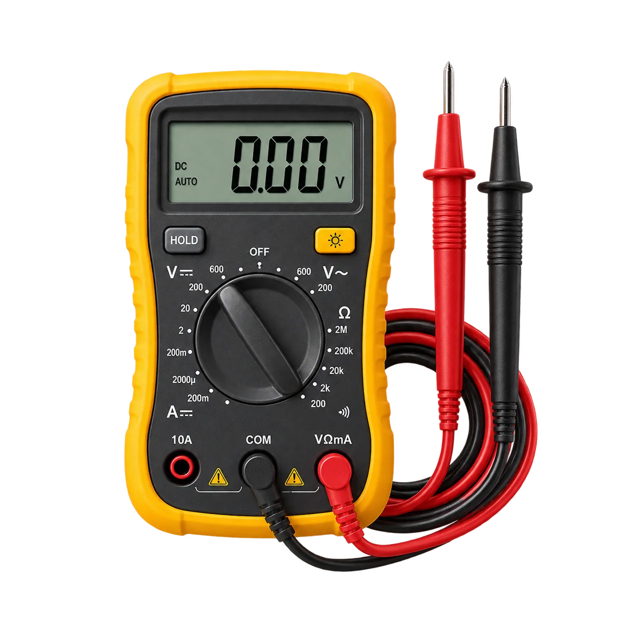 Digital multimeter with red and black test probes