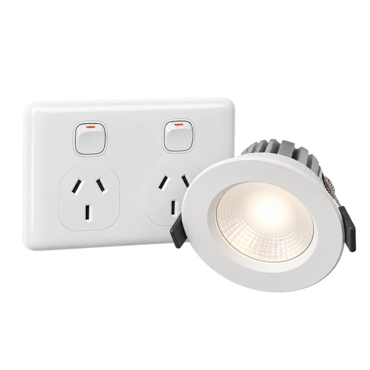 Double power point beside an LED downlight