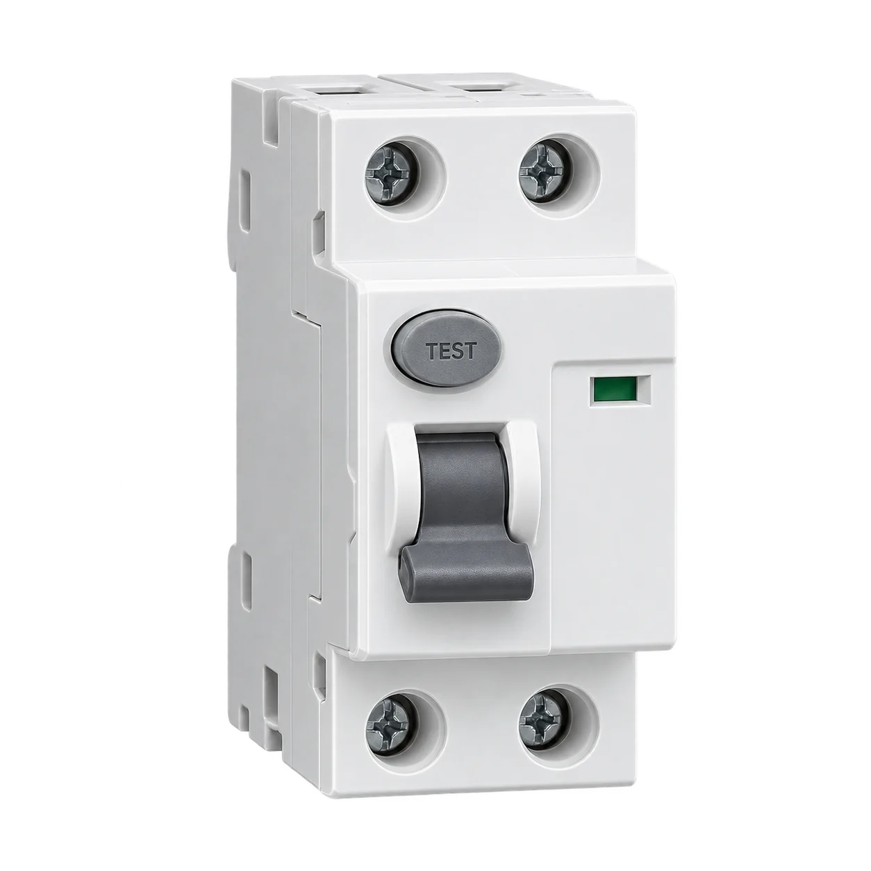 Two-pole RCD safety switch module with a test button